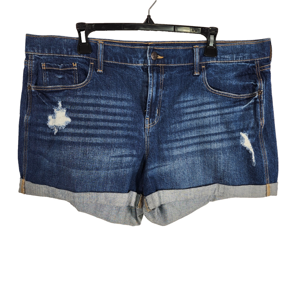 Old Navy Women’s Boyfriend Denim Jean Shorts 16 Mid Rise Distressed Cuffed Blue